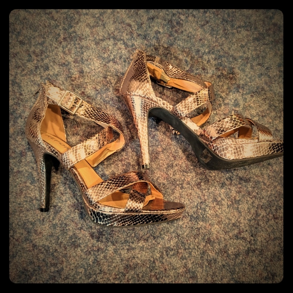 Bronze Snakeskin heeled sandals